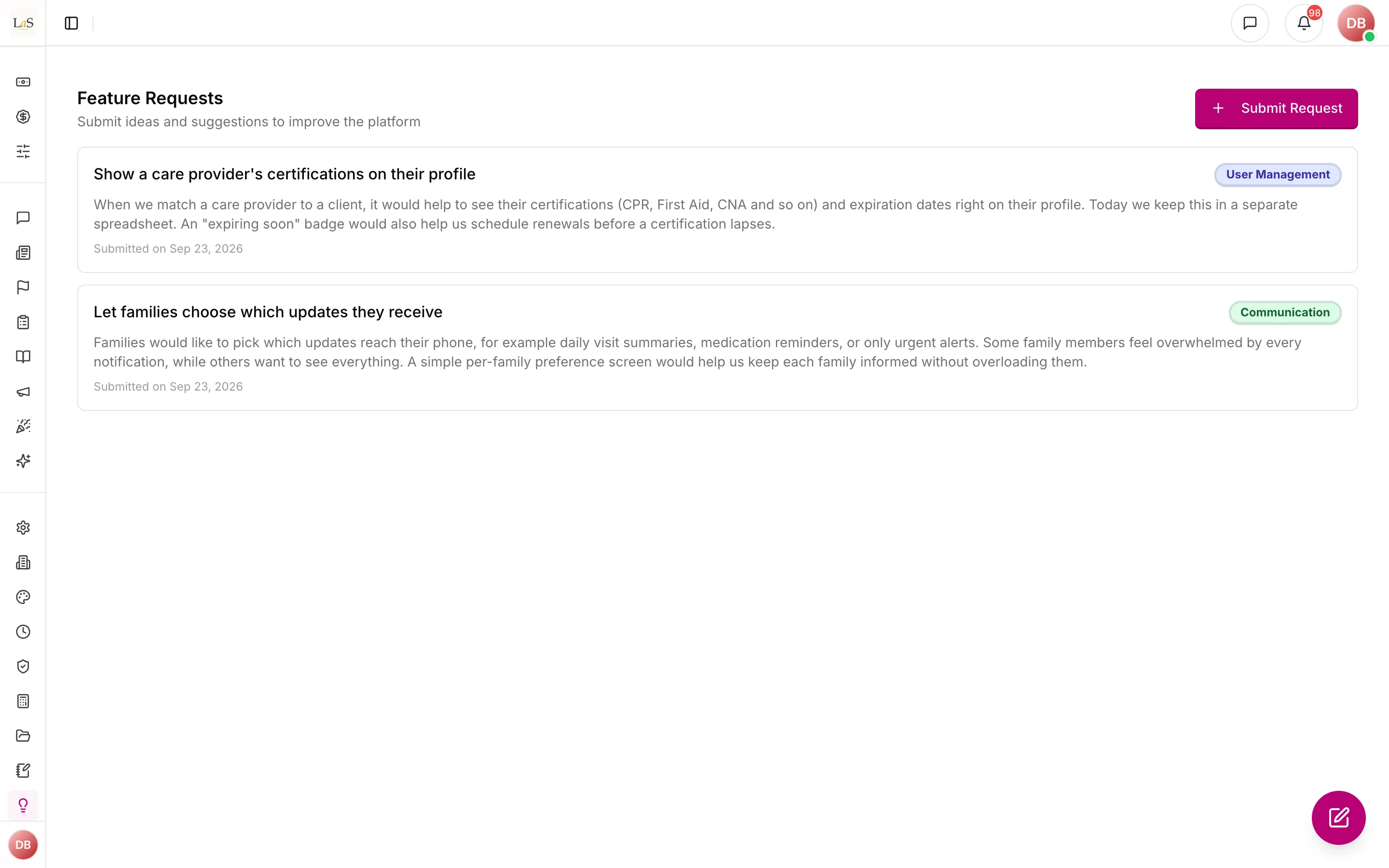 Feature requests an agency has sent to the platform team