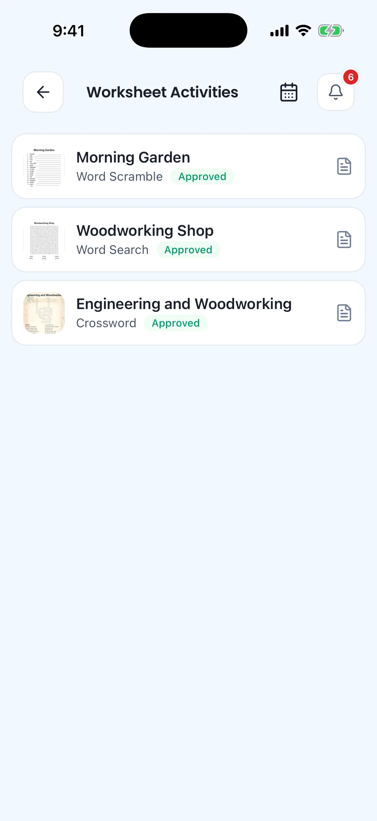 The client's approved worksheets on the care provider's phone