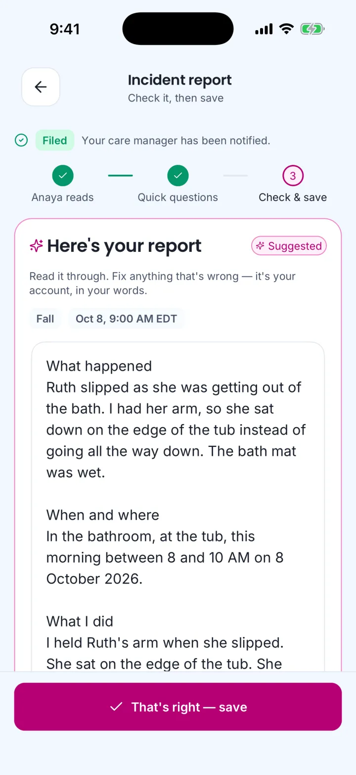 Here's your report on the phone: the clarified account, suggested as a fall at the time Anaya worked out, with That's right — save