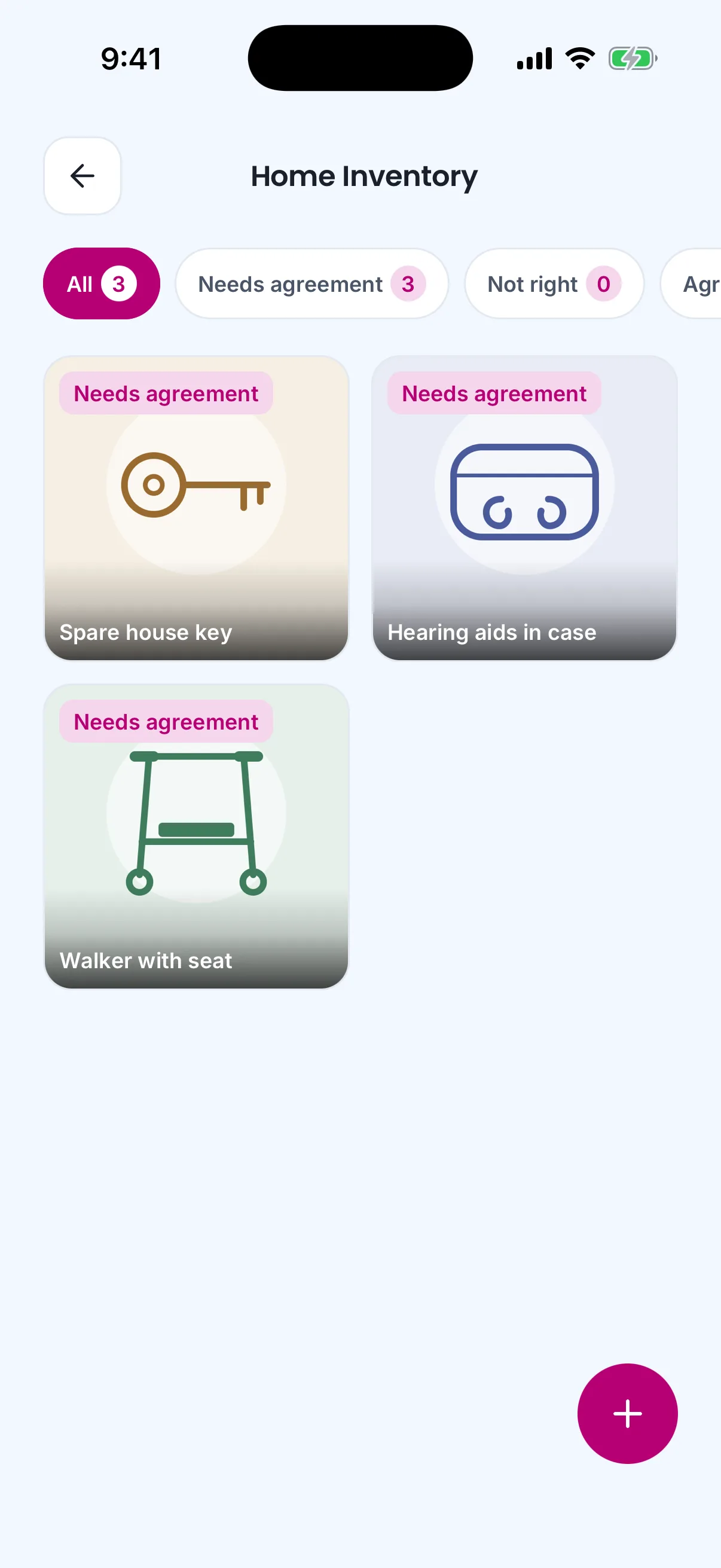 Home Inventory on the care provider's phone