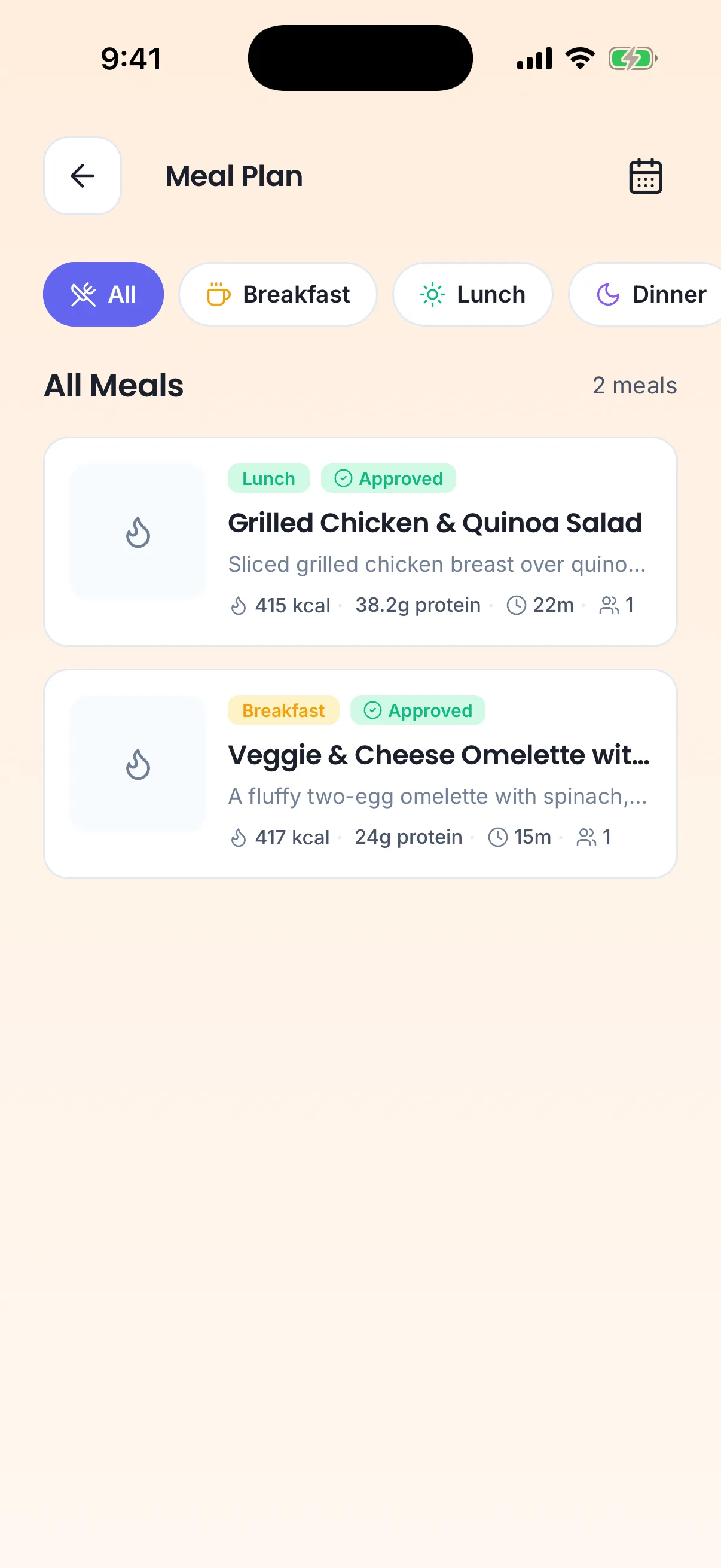 The day's approved meals on the care provider's phone