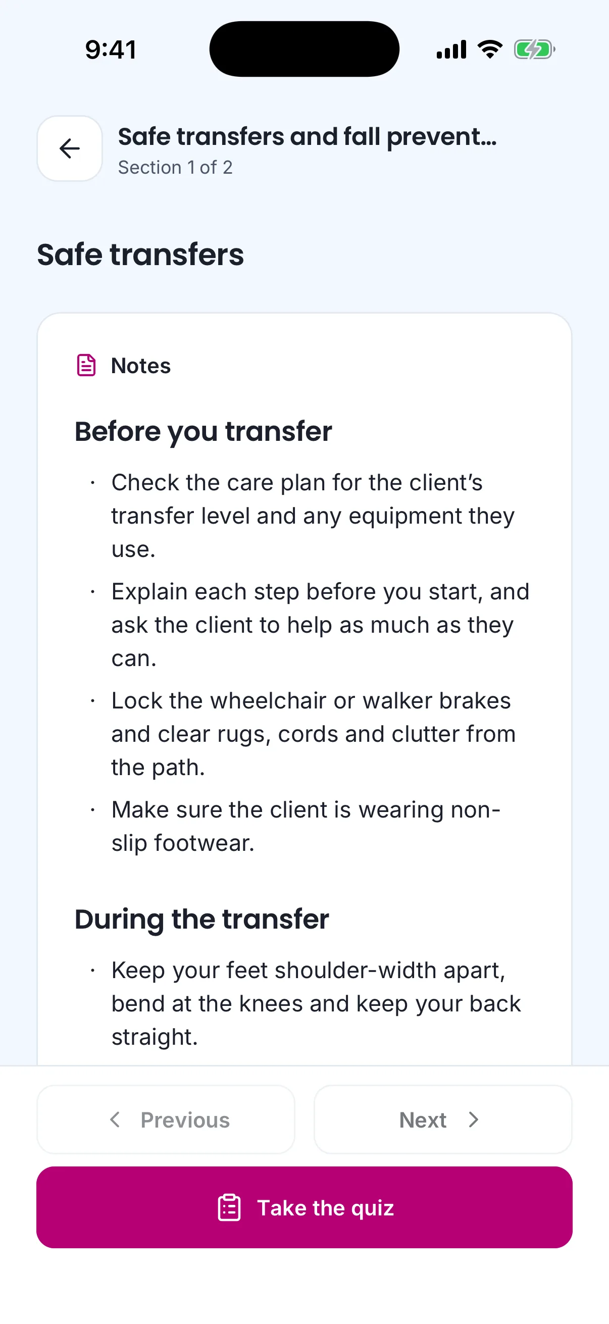 A section on the phone with its notes open and a Take the quiz button