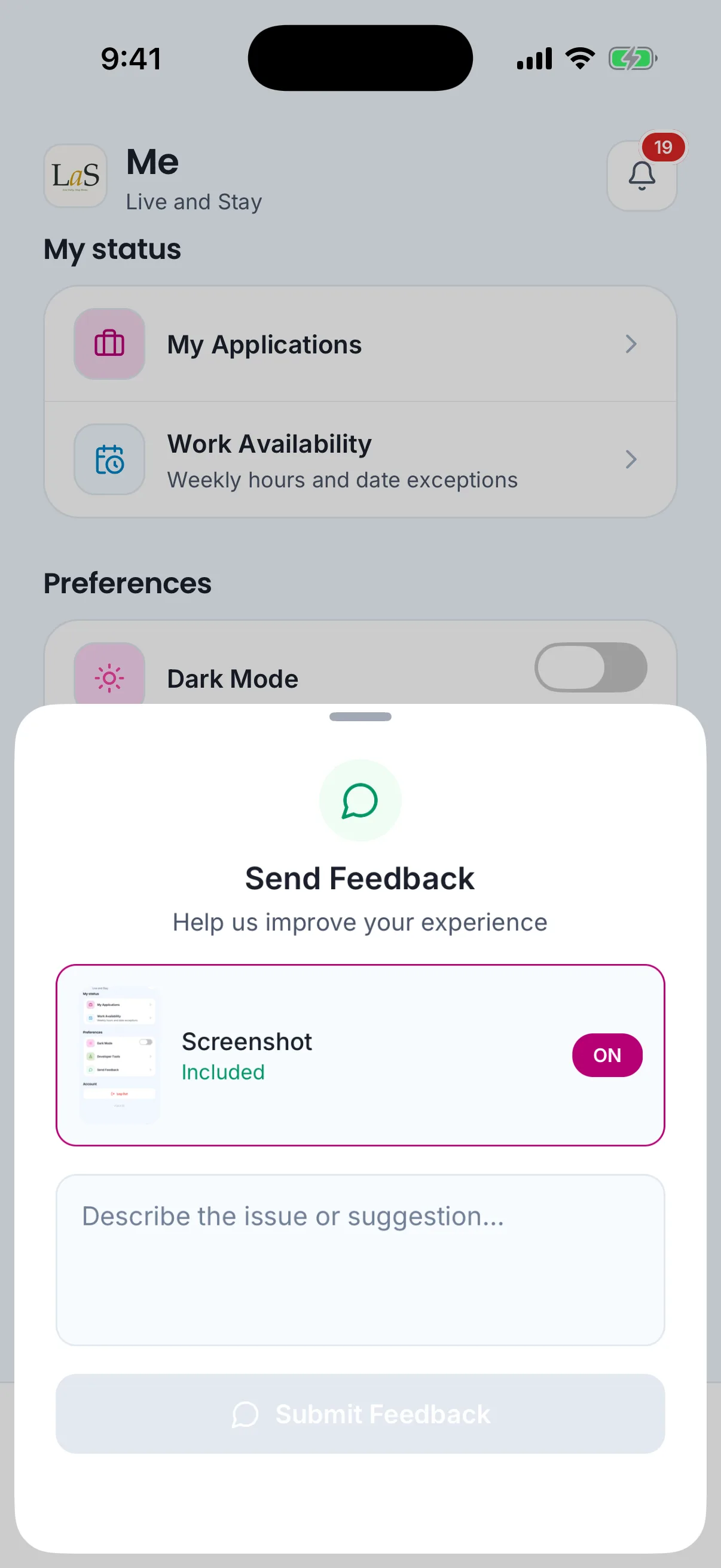 The Send Feedback sheet on the phone, with a screenshot attached